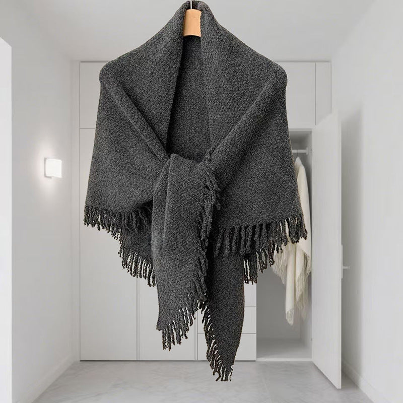 Women's Wool Tassel Fall Winter Knit Thickened Fleece-Lined Sleeveless Vest Base Layer