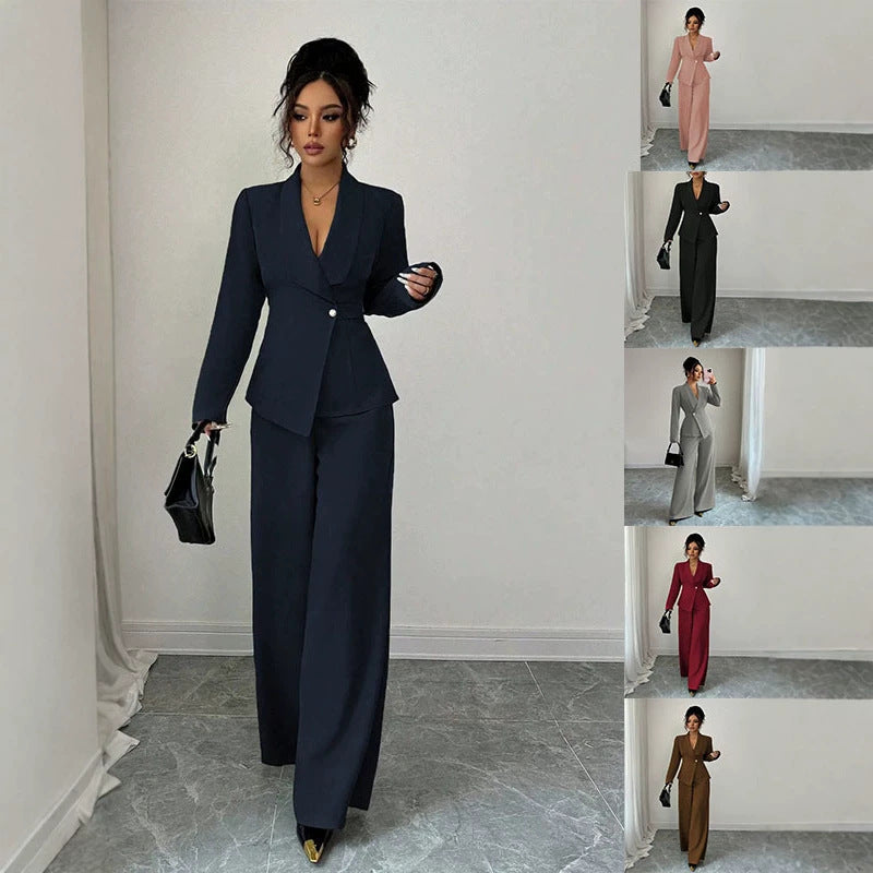 Women's V-Neck Workwear Casual Two-Piece Set Matching Outfit Set