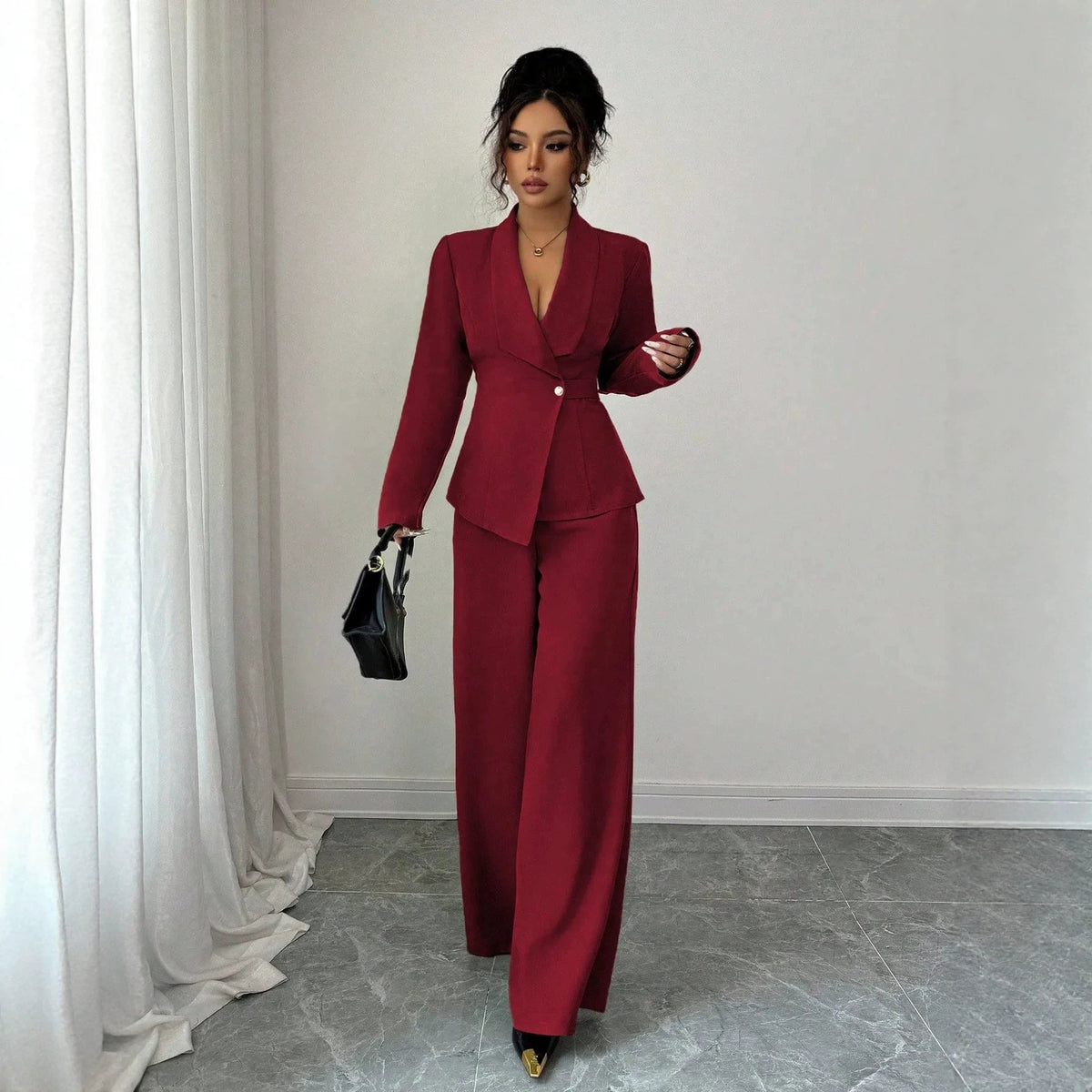 Women's V-Neck Workwear Casual Two-Piece Set Matching Outfit Set