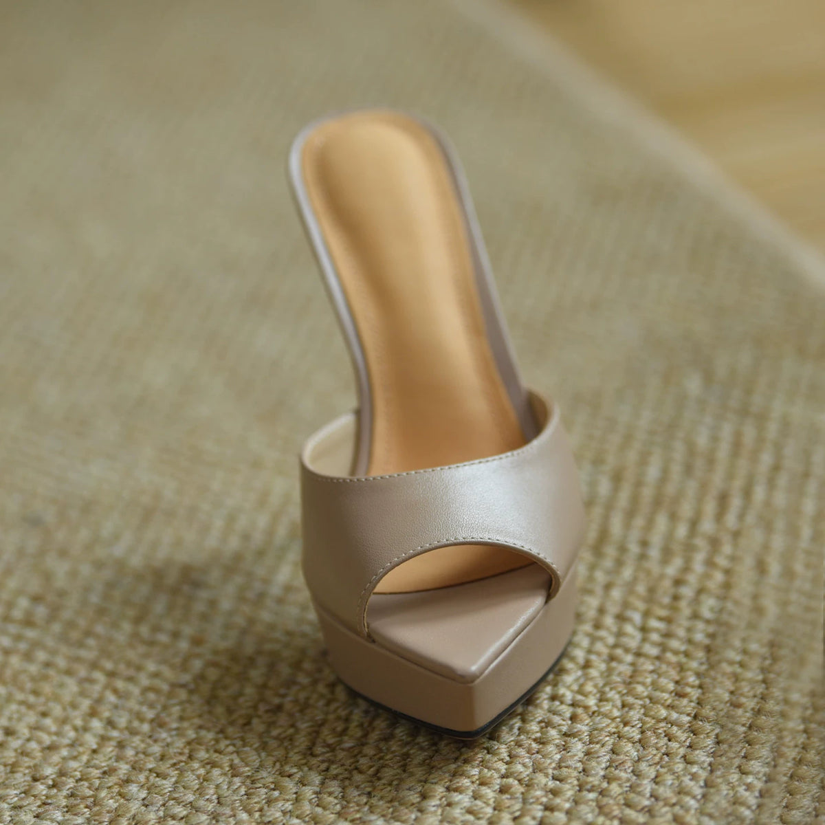 Women's Summer Chunky Sole Pointed Toe Stiletto High Heel French-Inspired Slide Slippers Indoor Outdoor Slides Indoor Comfort Everyday Indoor Wear