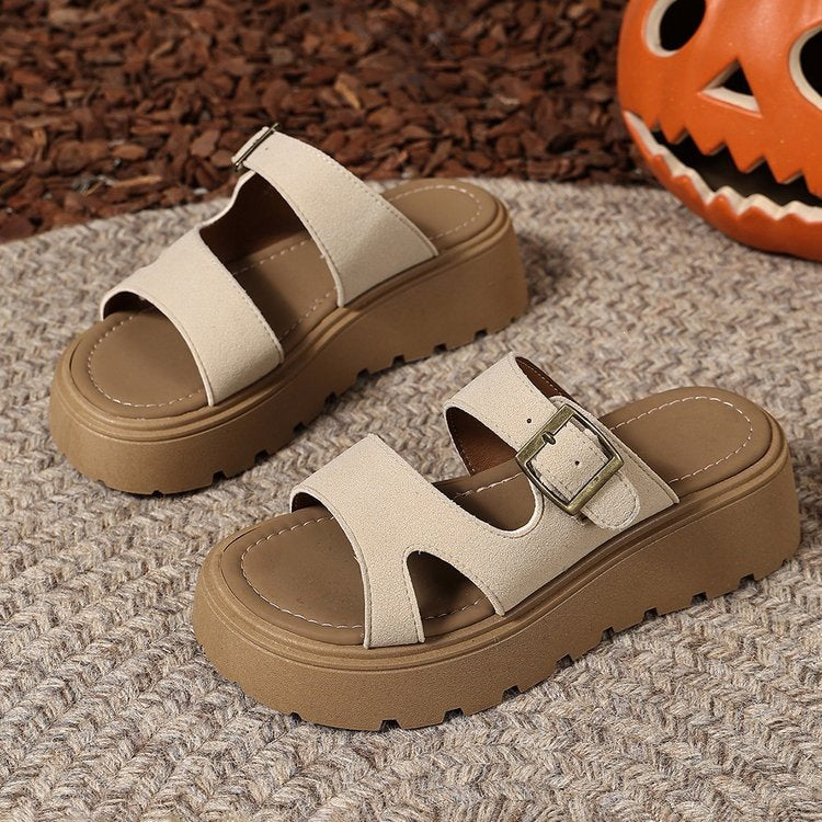 Women's Summer Footbed Chunky Sole Retro Slide Slippers Indoor Outdoor Slides House