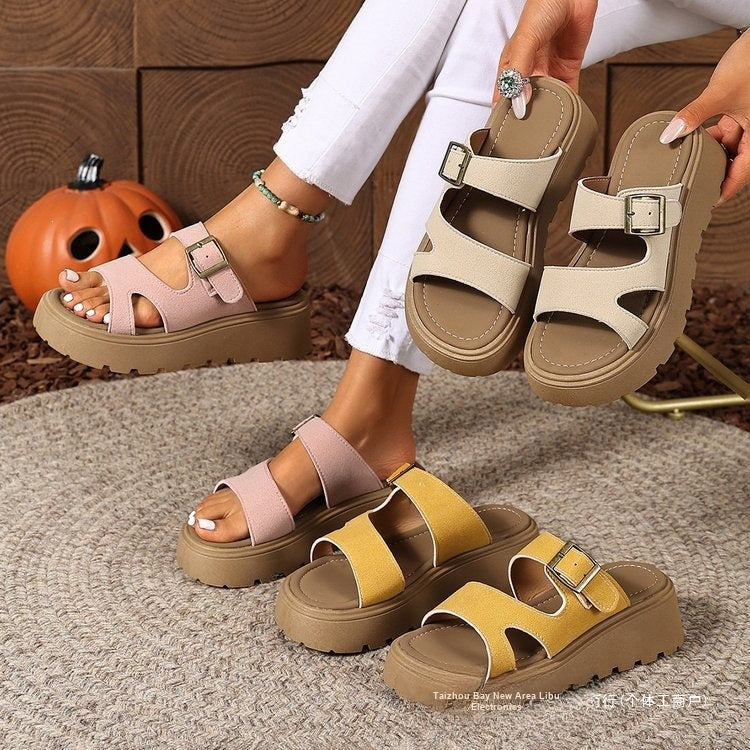 Women's Summer Footbed Chunky Sole Retro Slide Slippers Indoor Outdoor Slides House