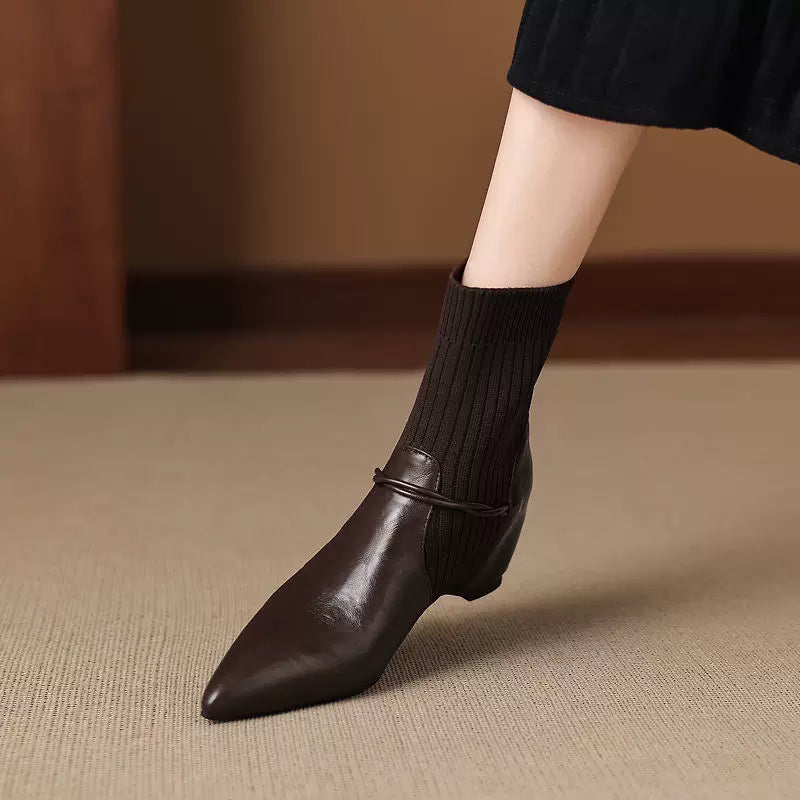 Women's Knit Office Hidden Lift Pointed Toe Wedge Zip Workwear Slim Ankle Boots for Fall Outfits Streetwear Winter Office and Weekend Everyday Wear