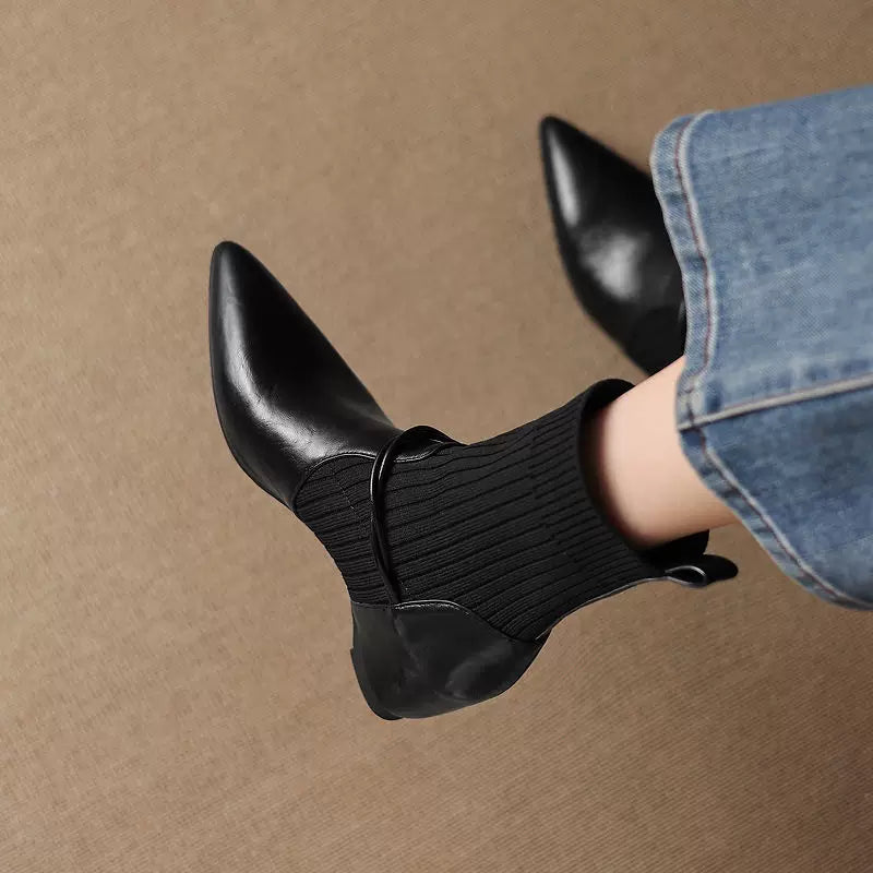 Women's Knit Office Hidden Lift Pointed Toe Wedge Zip Workwear Slim Ankle Boots for Fall Outfits Streetwear Winter Office and Weekend Everyday Wear