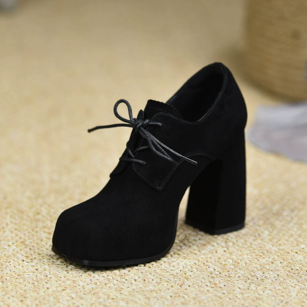 Women's Chunky Sole Platform Square Toe Block Heel High Heel Lace-Up Pumps Closed-Toe Dress Heels Wedding Guest Cocktail Party