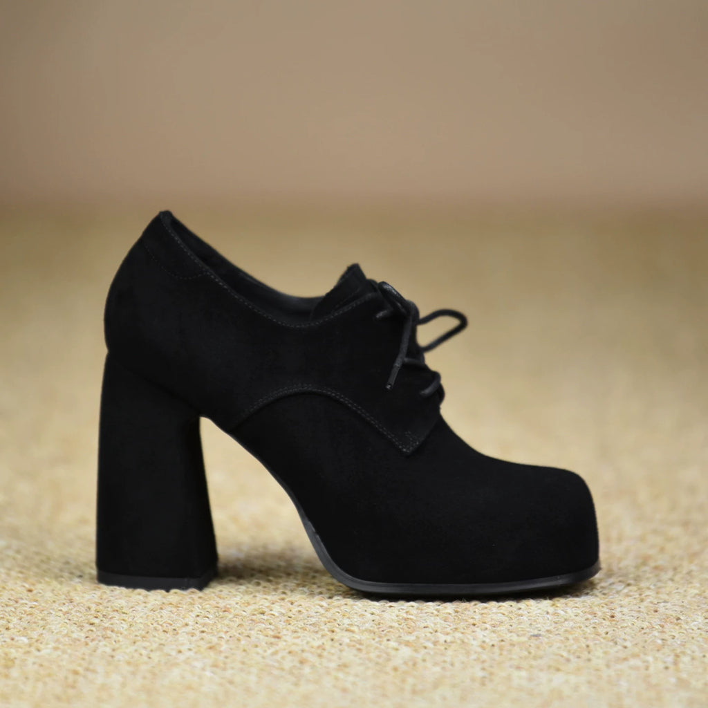 Women's Chunky Sole Platform Square Toe Block Heel High Heel Lace-Up Pumps Closed-Toe Dress Heels Wedding Guest Cocktail Party