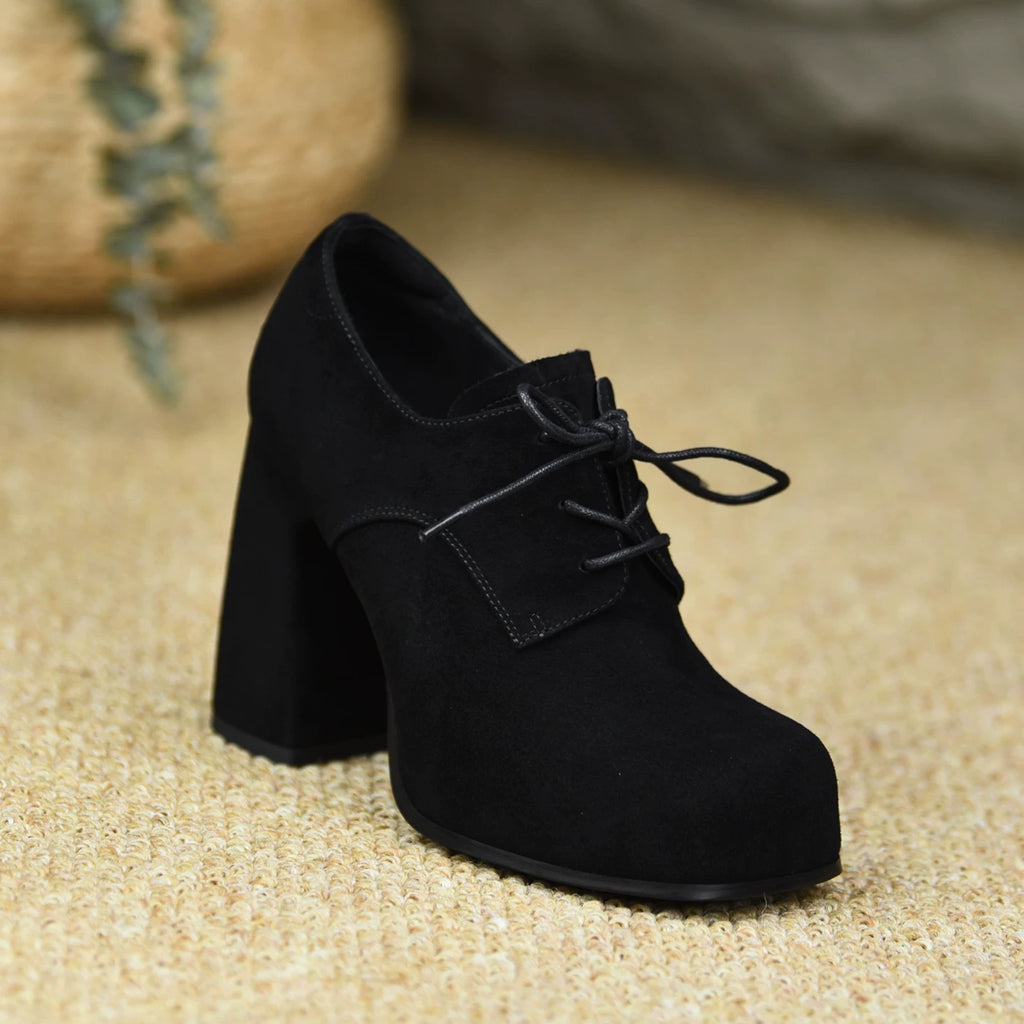 Women's Chunky Sole Platform Square Toe Block Heel High Heel Lace-Up Pumps Closed-Toe Dress Heels Wedding Guest Cocktail Party