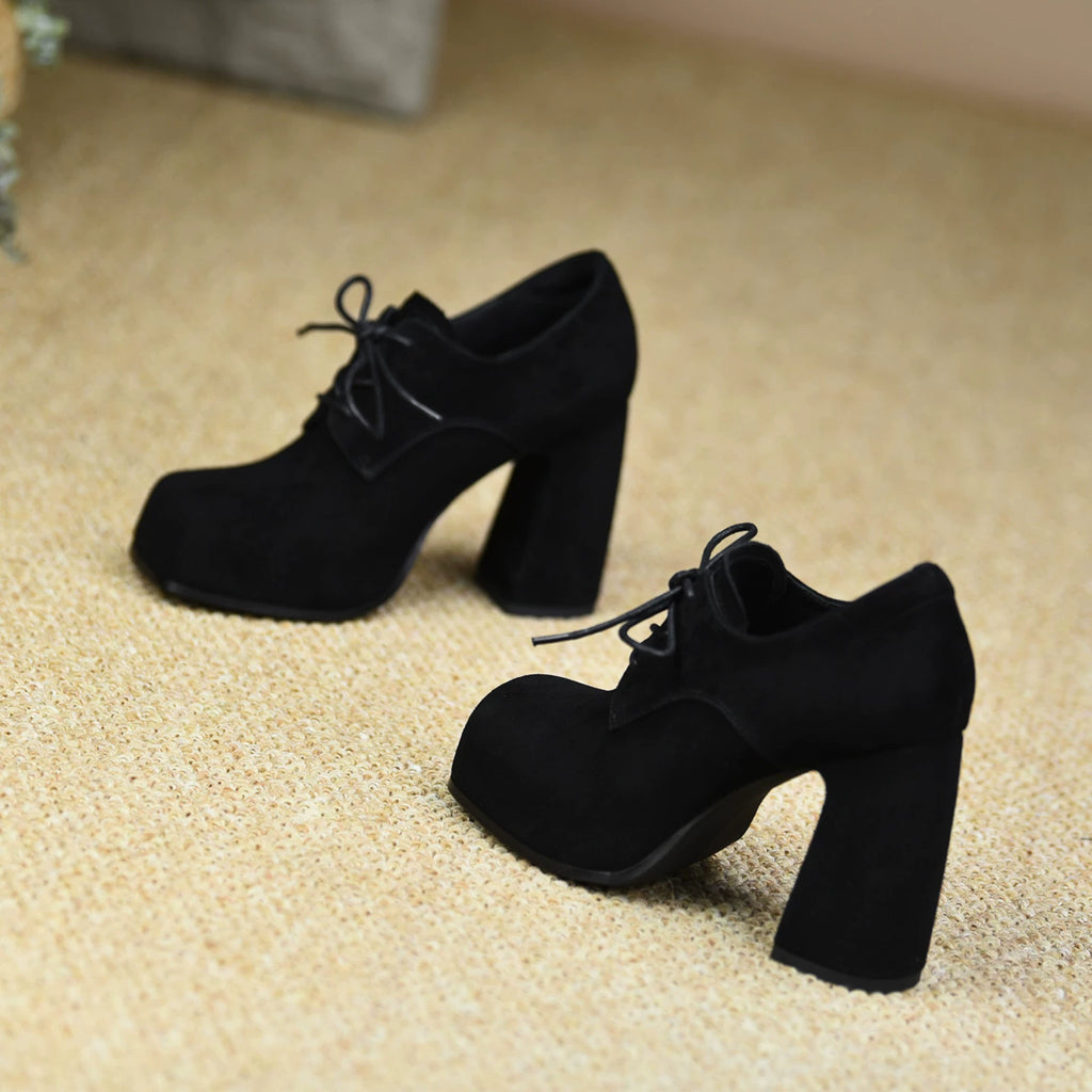 Women's Chunky Sole Platform Square Toe Block Heel High Heel Lace-Up Pumps Closed-Toe Dress Heels Wedding Guest Cocktail Party