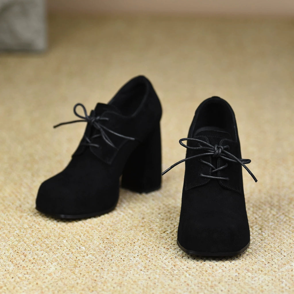 Women's Chunky Sole Platform Square Toe Block Heel High Heel Lace-Up Pumps Closed-Toe Dress Heels Wedding Guest Cocktail Party