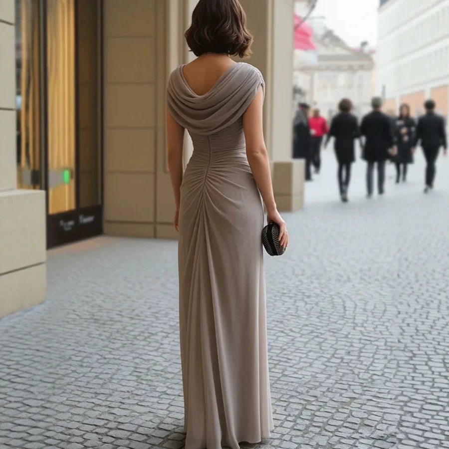 Women's Open-Back Cowl-Neck Casual Evening Dress Formal Midi Dress Party Wedding Guest Dress