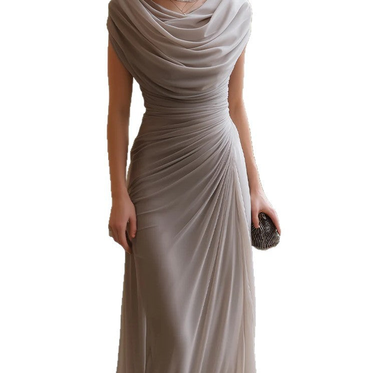 Women's Open-Back Cowl-Neck Casual Evening Dress Formal Midi Dress Party Wedding Guest Dress