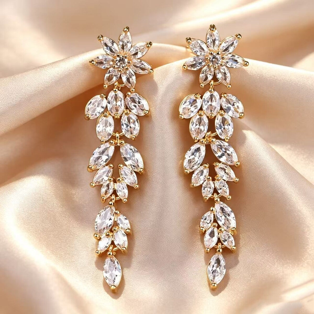 Cubic zirconia floral stud earrings by Yoshan, detail view 5