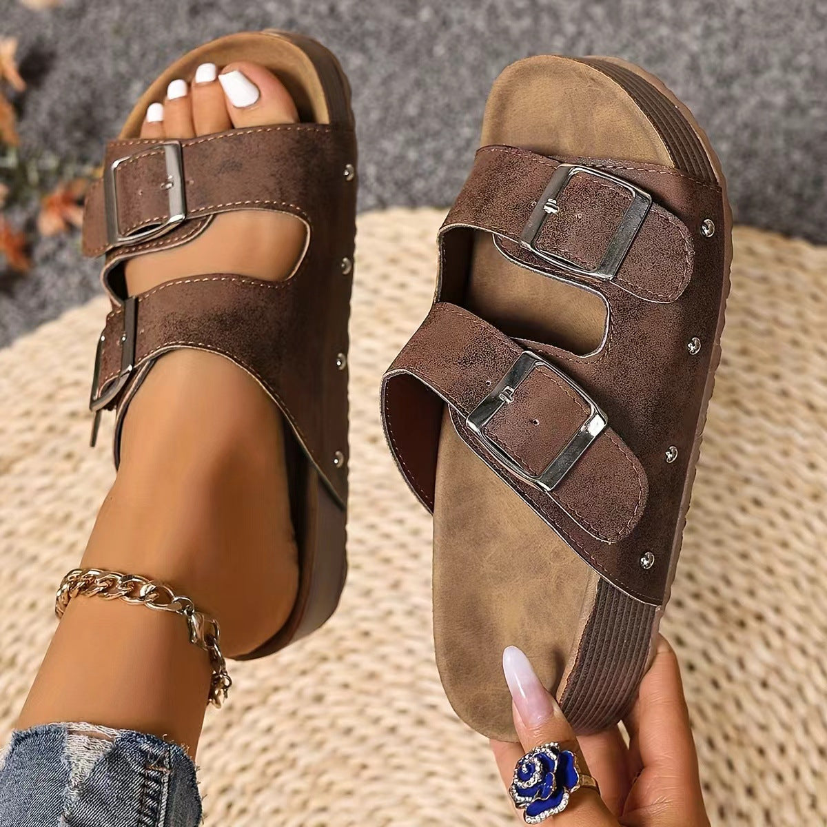 Women's Summer Round Toe Plus Size Outdoor Retro Casual Sandals Beach Vacation Wedding Guest