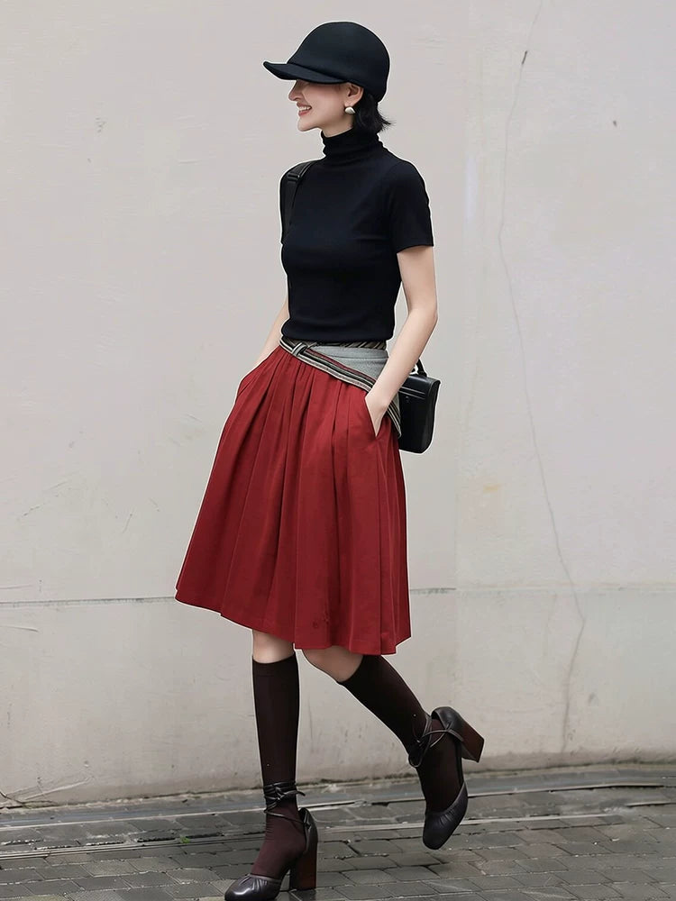 Women's Turtleneck Summer Black Cropped Two-Piece Set for Office Workwear Wedding Guest Business Casual Travel Weekend At Home