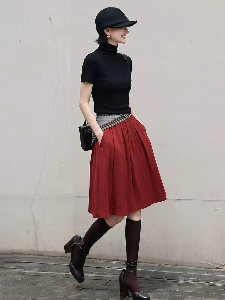Women's Turtleneck Summer Black Cropped Two-Piece Set for Office Workwear Wedding Guest Business Casual Travel Weekend At Home