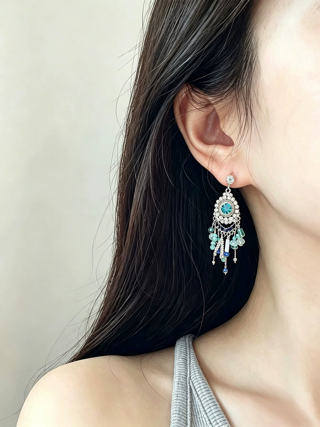 Tassel drop earrings by Yoshan, detail view 2