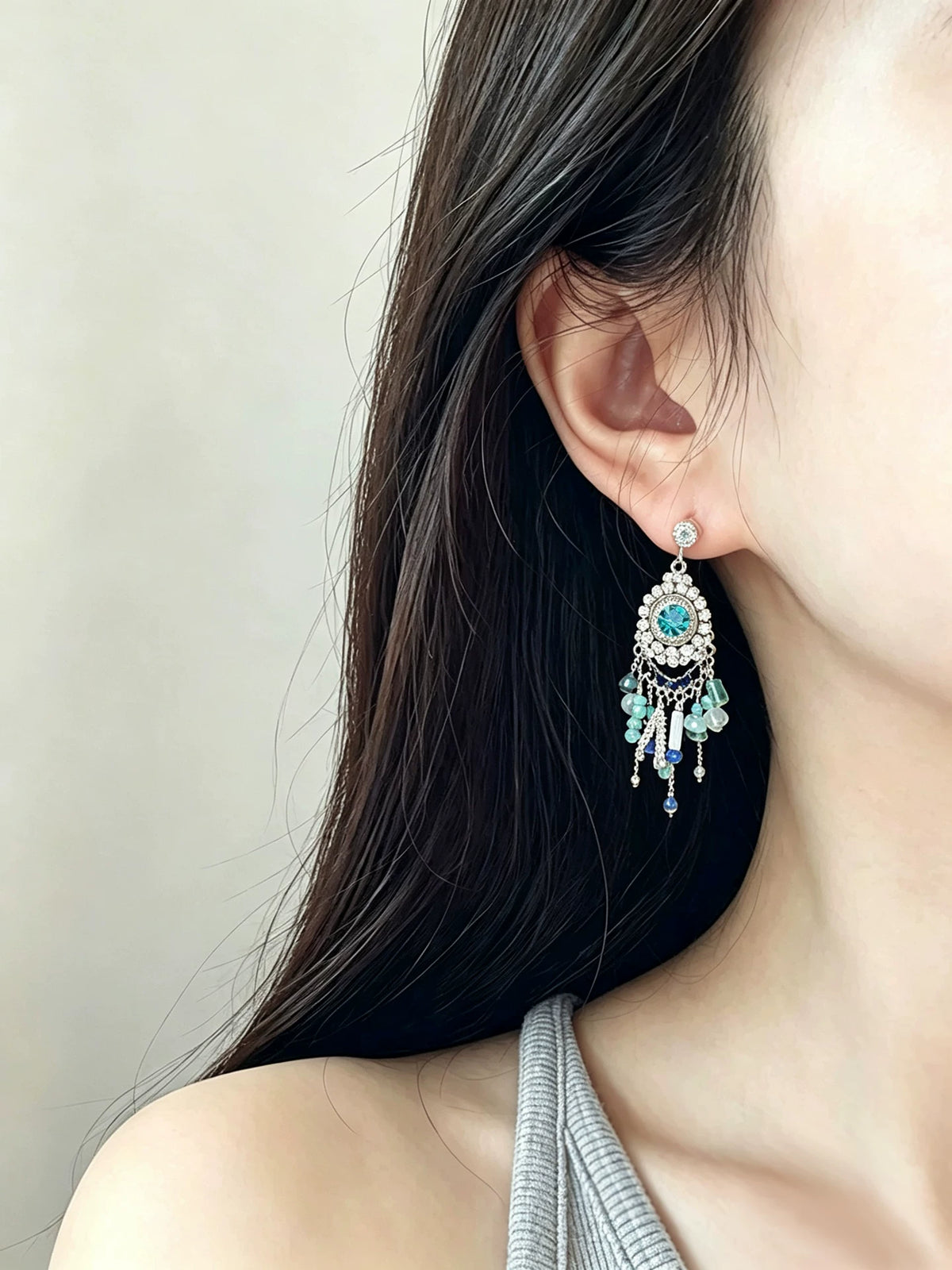 Tassel drop earrings by Yoshan, detail view 2