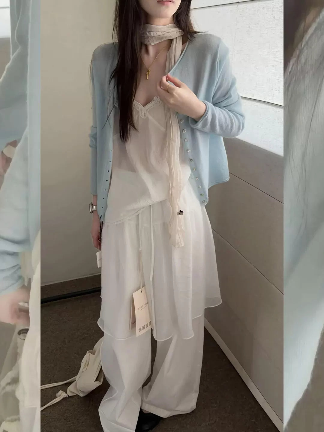 Women's Workwear Breathable Mesh Petite Korean-Style Knit Cardigan Open-Front Sweater for Office Outfits Fall Work and Weekend Spring Everyday