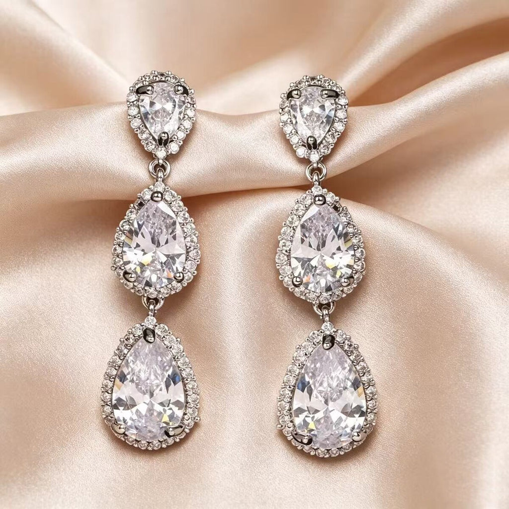 Cubic zirconia tassel stud earrings by Yoshan, detail view 4