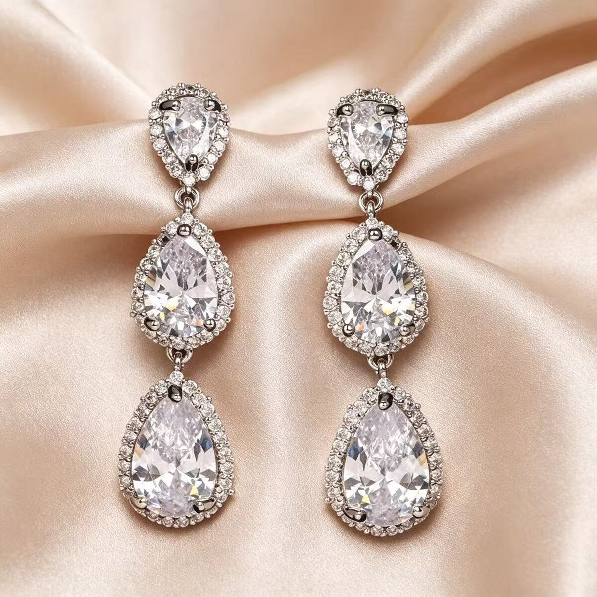Cubic zirconia tassel stud earrings by Yoshan, detail view 4