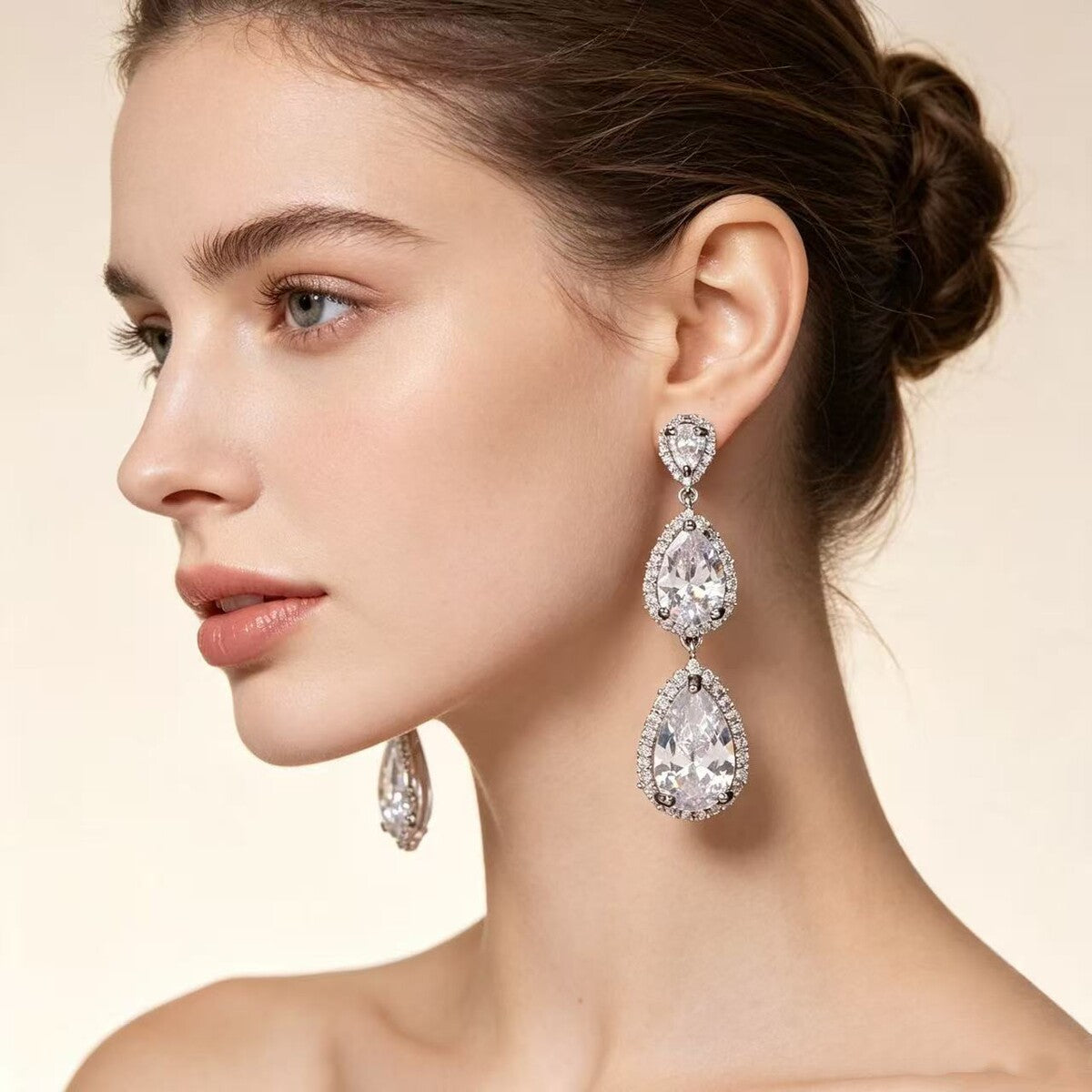 Cubic zirconia tassel stud earrings by Yoshan, detail view 5