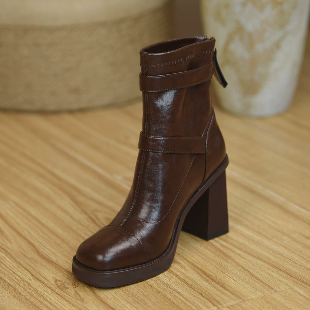 Women's Winter Chunky Sole Platform Square Toe Fleece-Lined Block Heel High Heel Ankle Boots for Fall Outfits Streetwear Office and Weekend