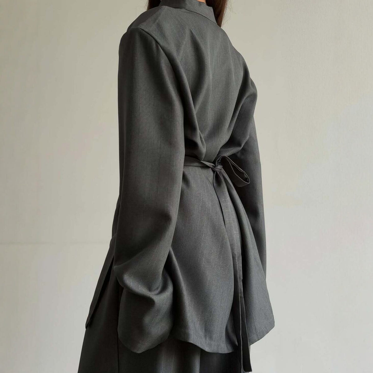 Women's Draped Mandarin Collar Workwear Long Sleeve Lace-up Wide-leg Pants Set