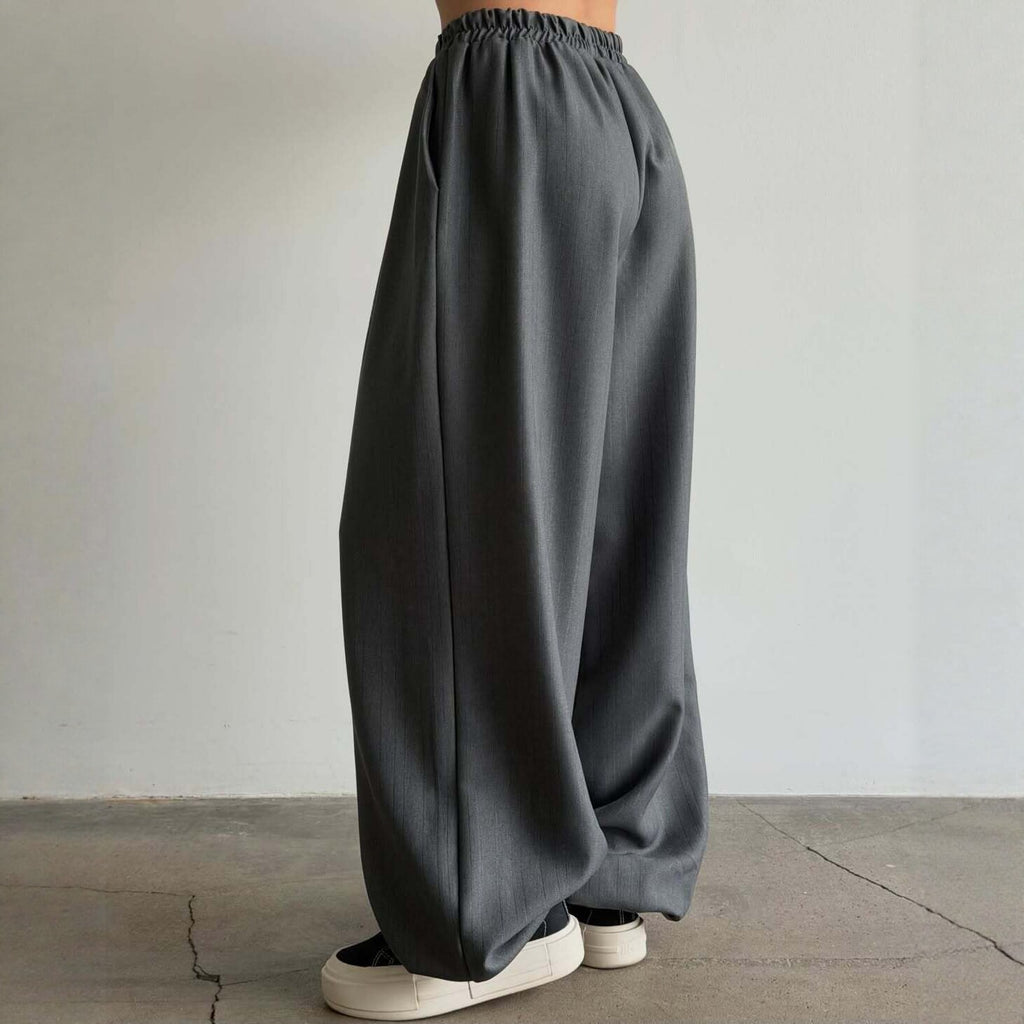 Women's Draped Mandarin Collar Workwear Long Sleeve Lace-up Wide-leg Pants Set