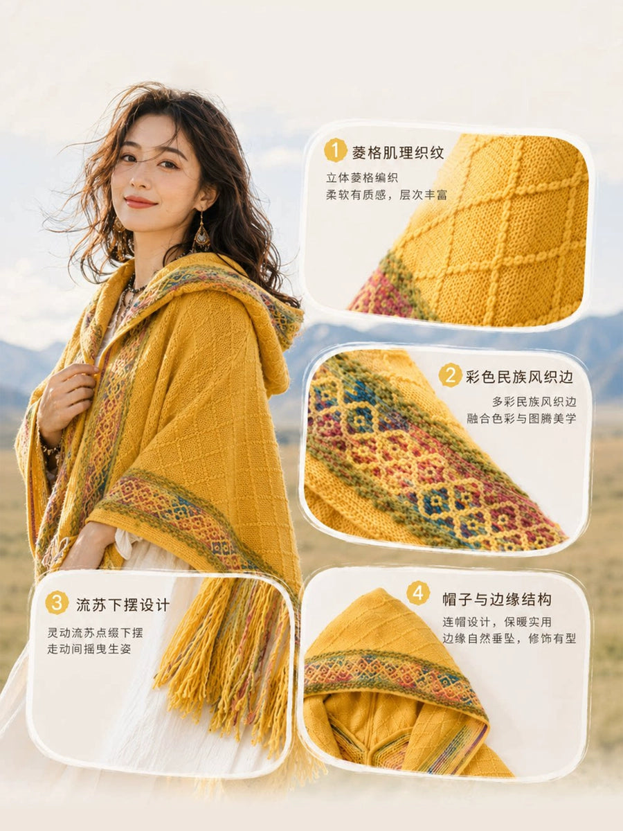 Women's Ethnic Knit Shawl for Office and Travel Evening Gift Everyday Wear Seasonal Look Holiday Gift