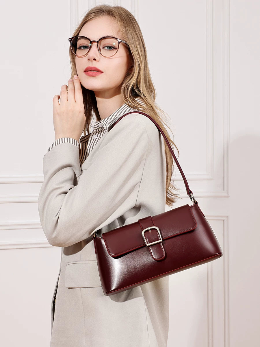 Women's Large-capacity Commuter Office Leather Workwear Baguette Bag Small Shoulder Purse Work Travel Everyday Purse