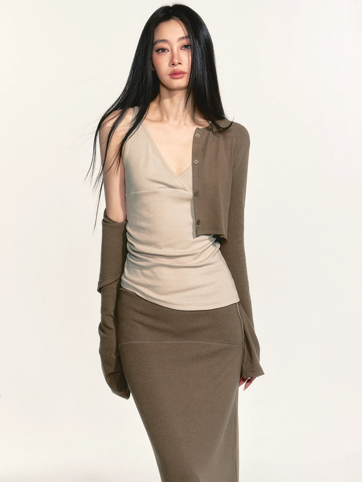 Women's Straight Maxi Cropped Cardigan Relaxed Fit Knit Outerwear for Office Outfits Everyday Work Date Night Fall Winter