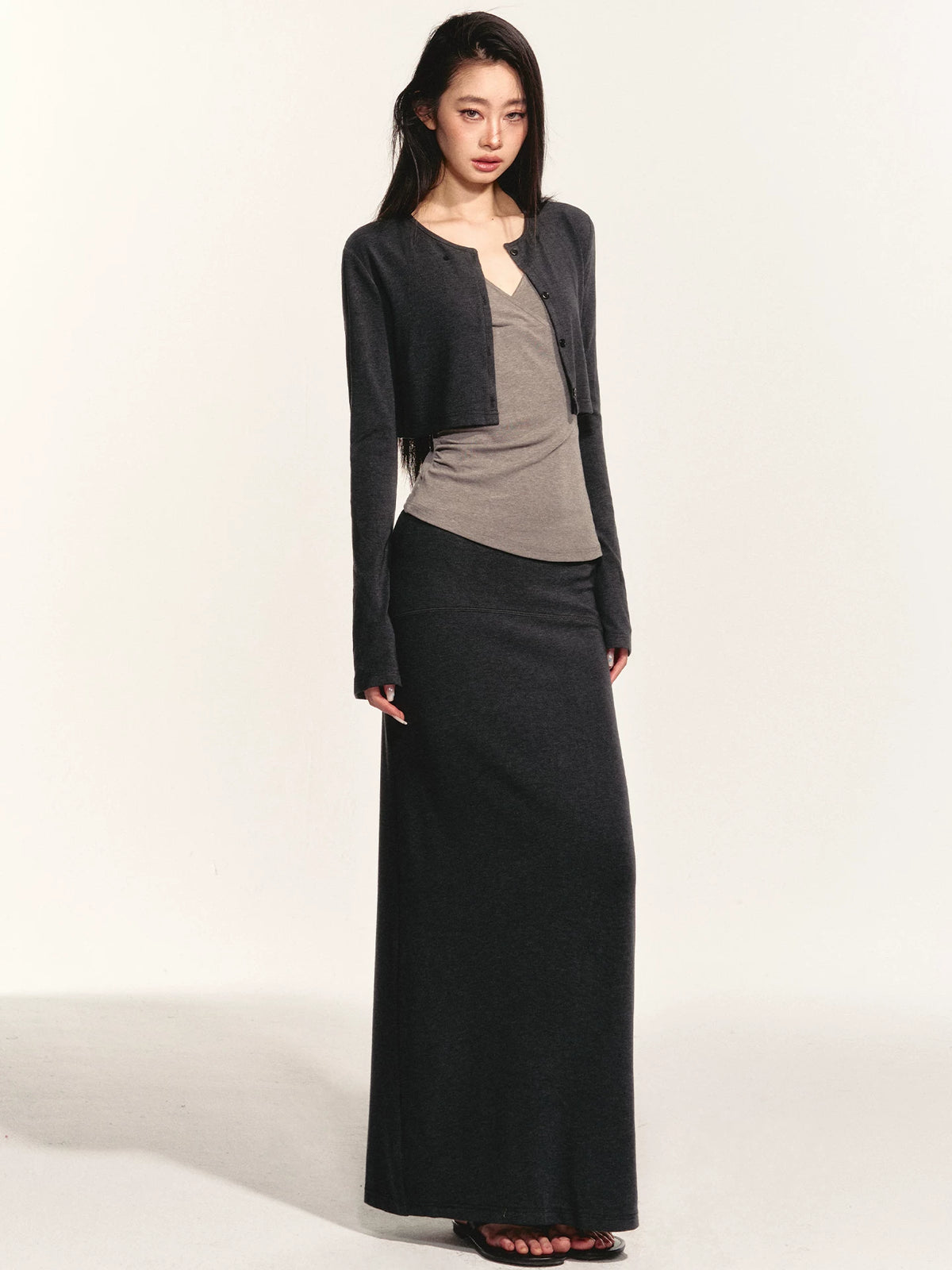 Women's Straight Maxi Cropped Cardigan Relaxed Fit Knit Outerwear for Office Outfits Everyday Work Date Night Fall Winter
