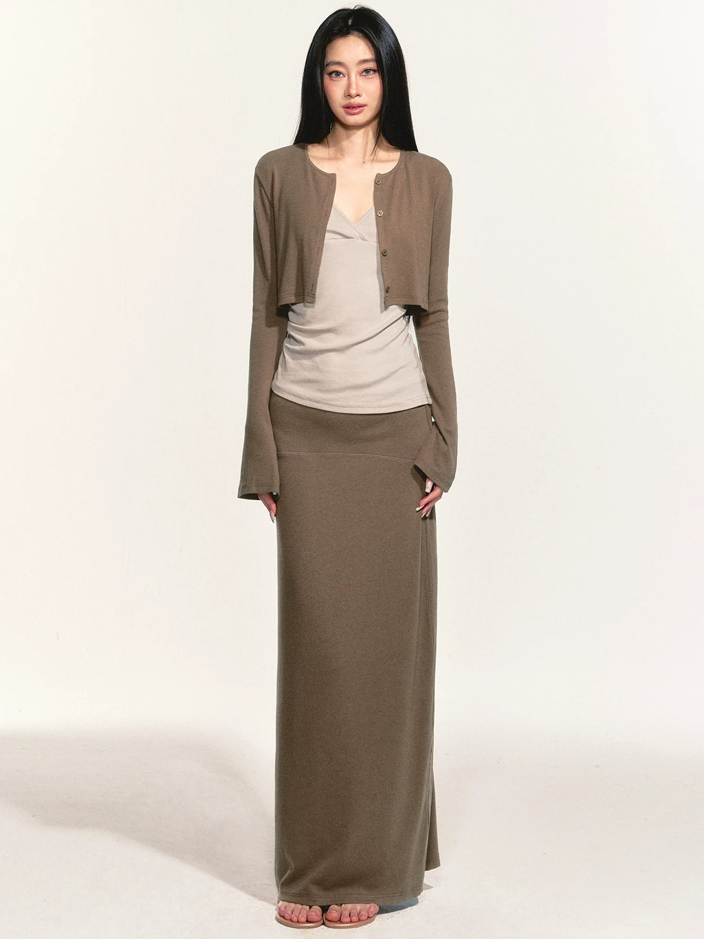 Women's Straight Maxi Cropped Cardigan Relaxed Fit Knit Outerwear for Office Outfits Everyday Work Date Night Fall Winter