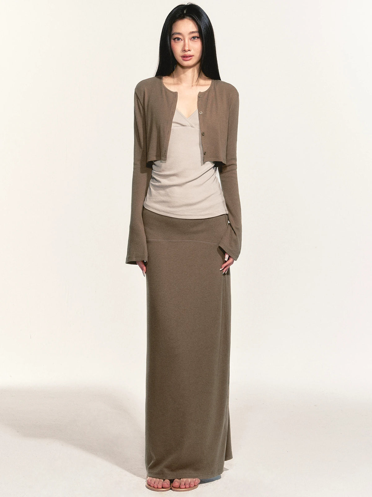 Women's Straight Maxi Cropped Cardigan Relaxed Fit Knit Outerwear for Office Outfits Everyday Work Date Night Fall Winter