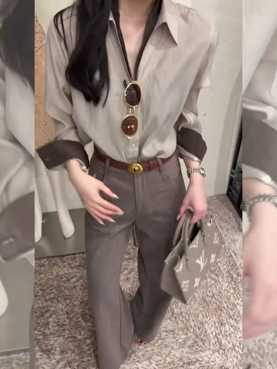 Women's Lapel Office Workwear High-Waist Color-Block Quiet-Luxury Layered Hoodie for Casual Streetwear Fall Travel and Weekend Everyday Date Night