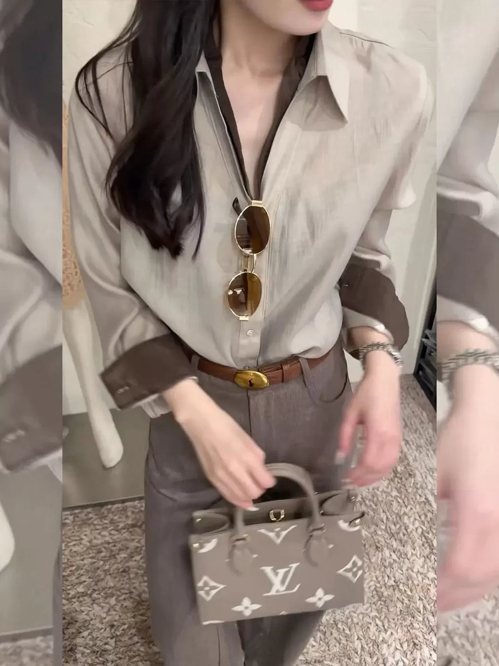 Women's Lapel Office Workwear High-Waist Color-Block Quiet-Luxury Layered Hoodie for Casual Streetwear Fall Travel and Weekend Everyday Date Night