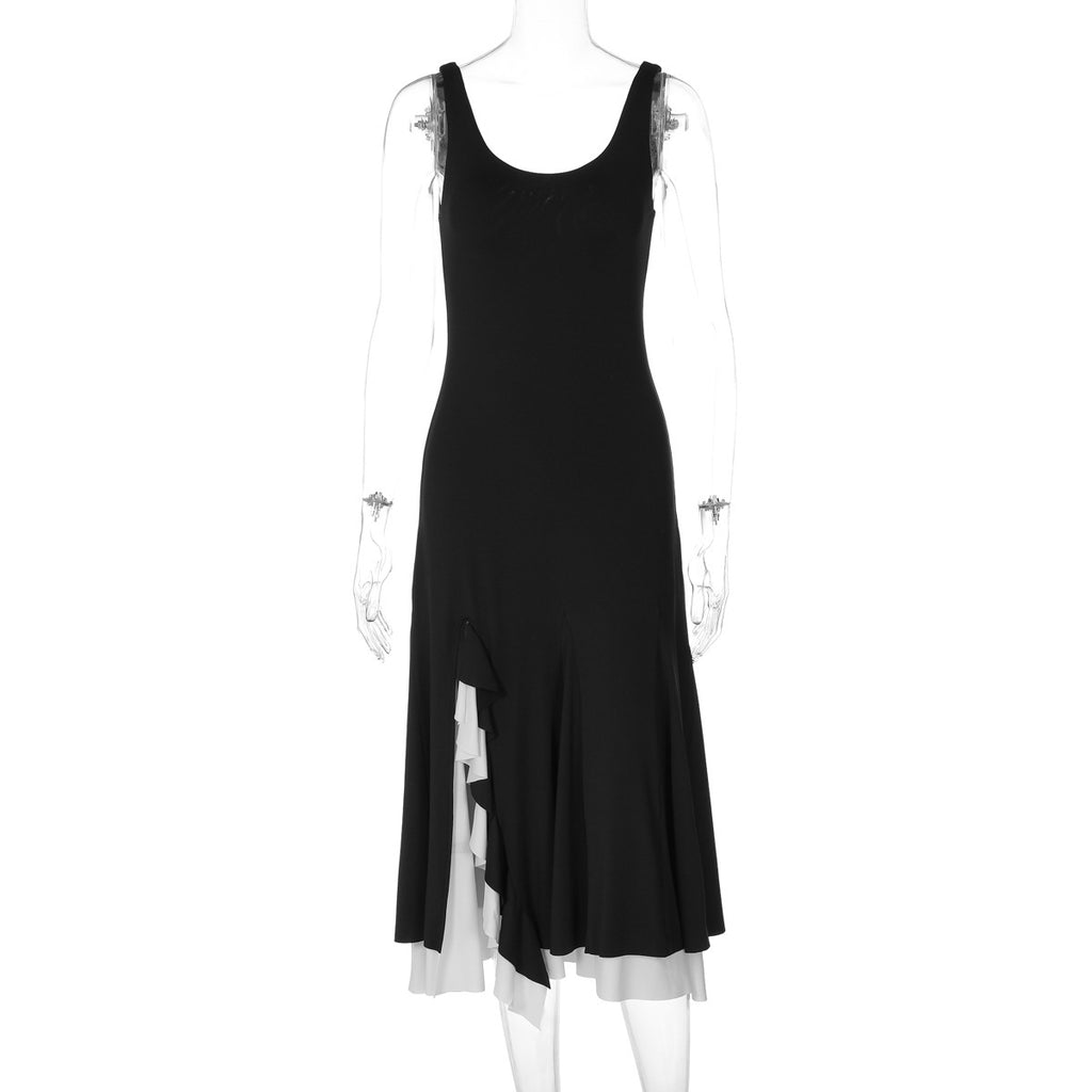 Women's Slit Ruffle Sleeveless Dress Party Evening Outfit Day for Office Wedding Guest Date Night Business Casual Summer Travel
