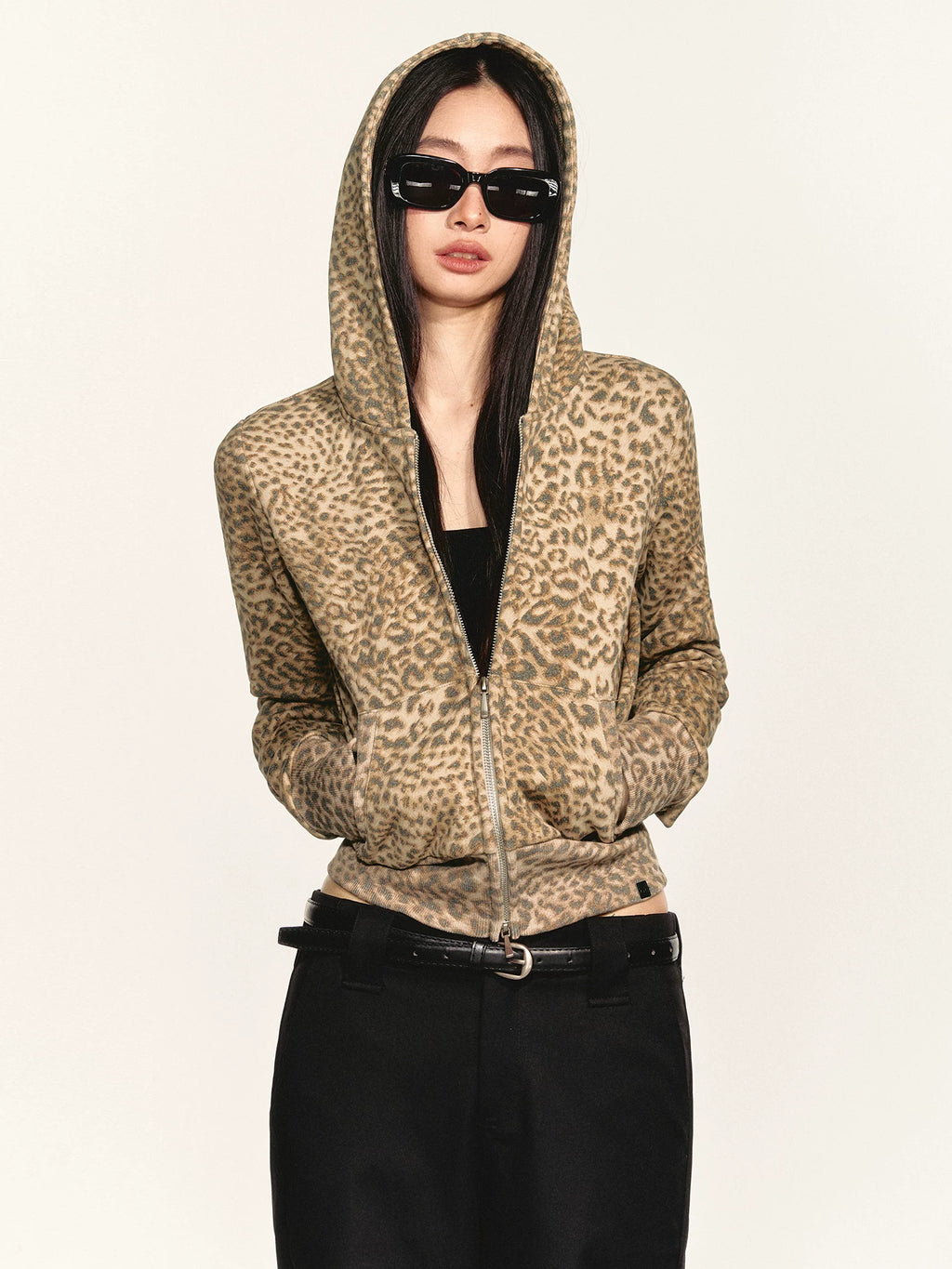 Women's Slim-Waist Slim-Fit Leopard Zip Casual Hoodie Sweatshirt for Layering in Spring Streetwear Fall Travel and Weekend Everyday