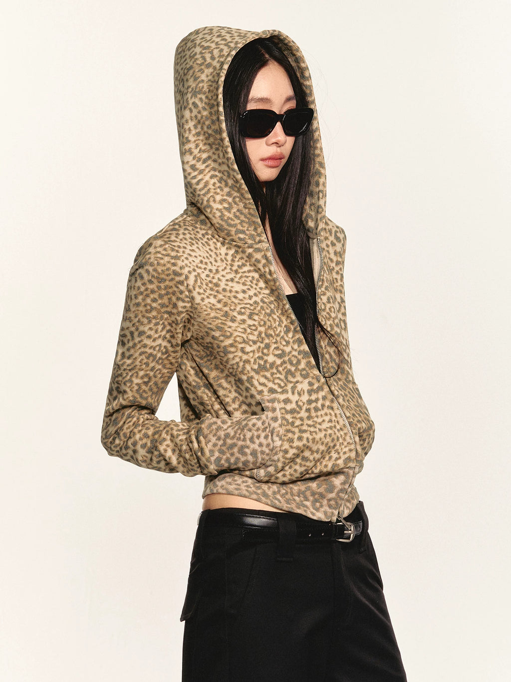 Women's Slim-Waist Slim-Fit Leopard Zip Casual Hoodie Sweatshirt for Layering in Spring Streetwear Fall Travel and Weekend Everyday
