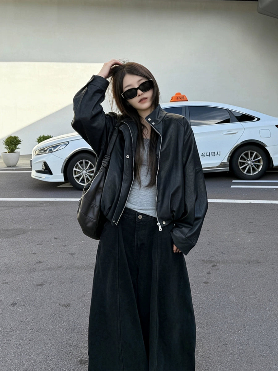Women's Black Petite Korean-Style Jacket Casual Coat for Cold Weather Fall Travel Outdoor Holiday