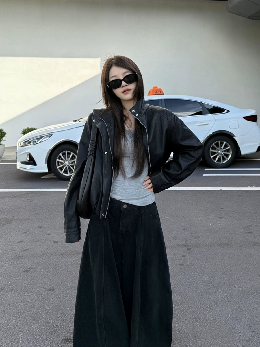 Women's Black Petite Korean-Style Jacket Casual Coat for Cold Weather Fall Travel Outdoor Holiday