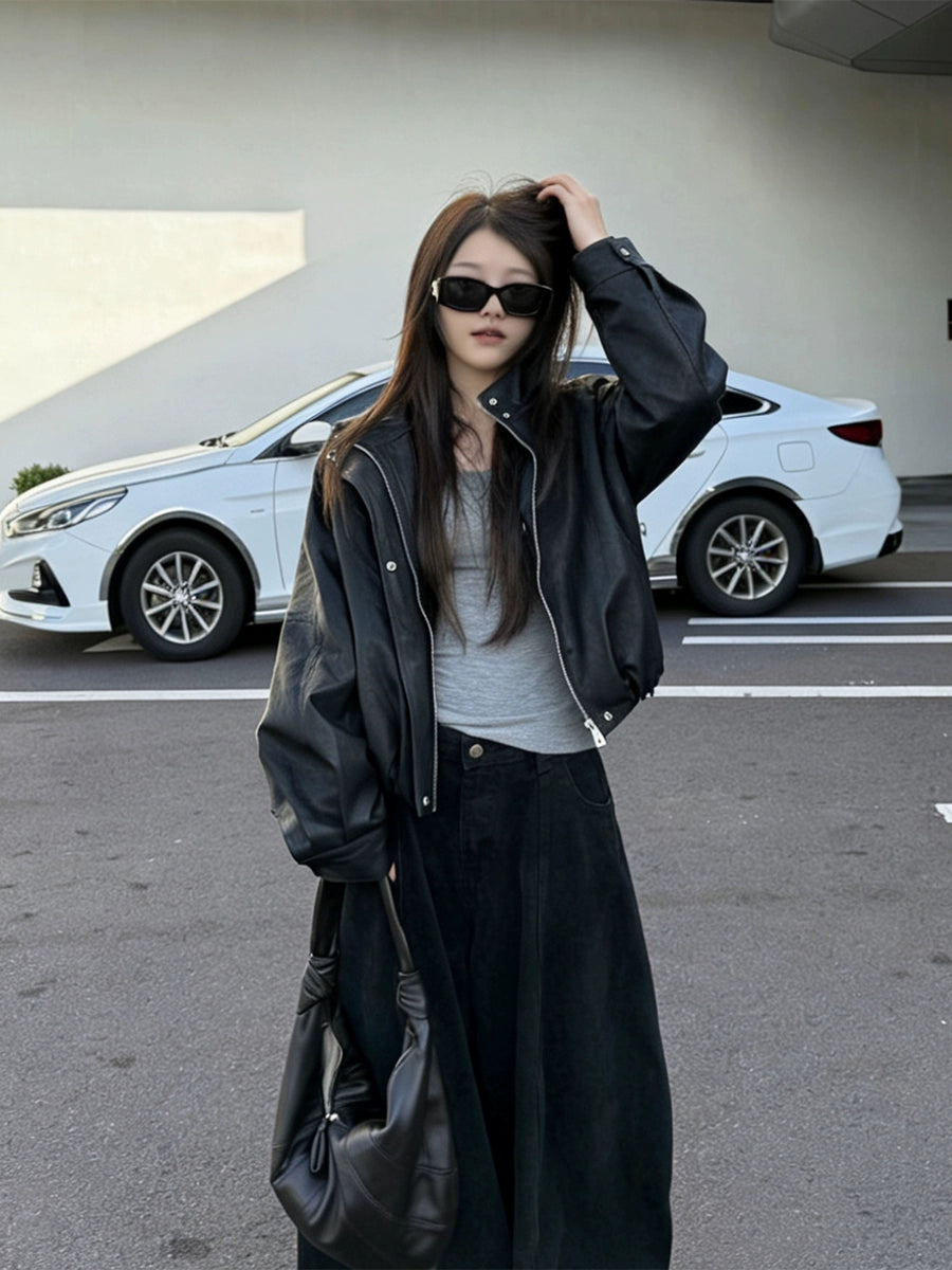Women's Black Petite Korean-Style Jacket Casual Coat for Cold Weather Fall Travel Outdoor Holiday