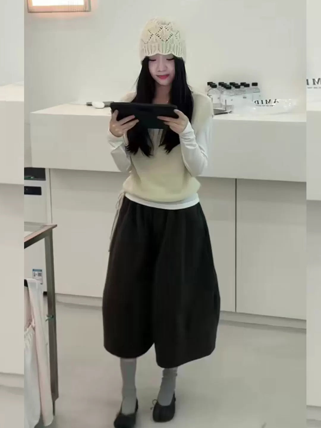 Women's Knit Workwear Long Sleeve Korean-Style Wide-Leg Pants for Office Outfits Business Casual Travel Comfort Weekend Everyday