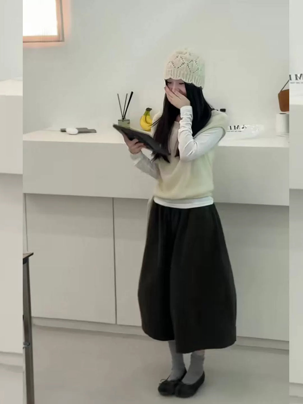 Women's Knit Workwear Long Sleeve Korean-Style Wide-Leg Pants for Office Outfits Business Casual Travel Comfort Weekend Everyday