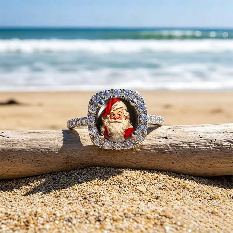 Christmas Ring Set, Santa Rings, 6-Piece Assorted Holiday Party Favor Pack, Stocking Stuffers and Gift Exchange Present for Kids and Adults