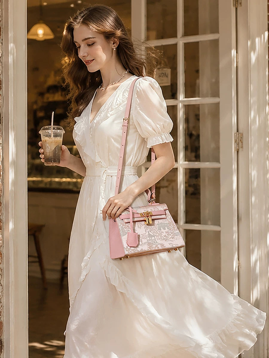 Women's Leather Luxe New Chinese-style Crossbody Bag Shoulder Purse Handbag Work Travel Everyday Purse