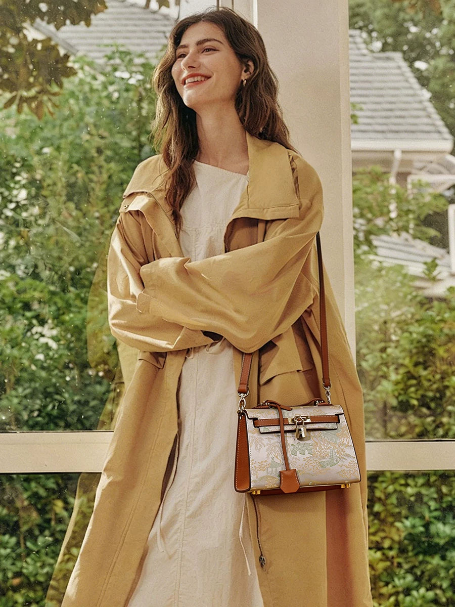 Women's Leather Luxe New Chinese-style Crossbody Bag Shoulder Purse Handbag Work Travel Everyday Purse
