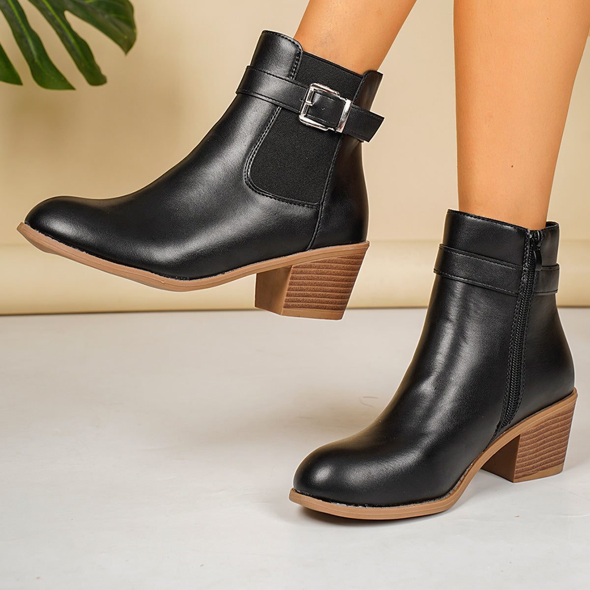 Women's Fall Winter Block Heel Side Zip Martin Combat Boots Ankle Booties Walking