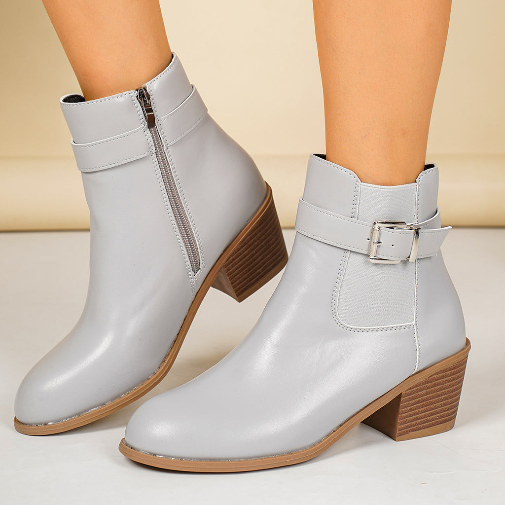 Women's Fall Winter Block Heel Side Zip Martin Combat Boots Ankle Booties Walking