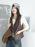 Women's Waxed V-Neck Vest Slim-Fit Leather Cropped Retro for Date Night Holiday Party Spring Summer